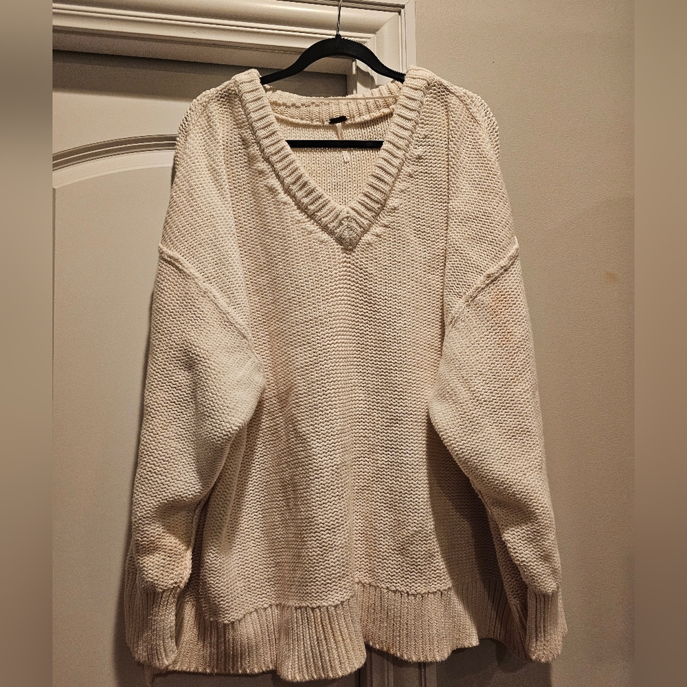 Free People Cream V-Neck Sweater